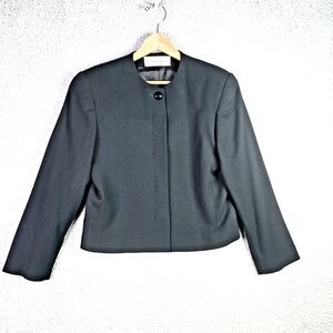 Evan Picone Cropped Wool Blazer Black Minimalist Heritage Classic Lined Vintage